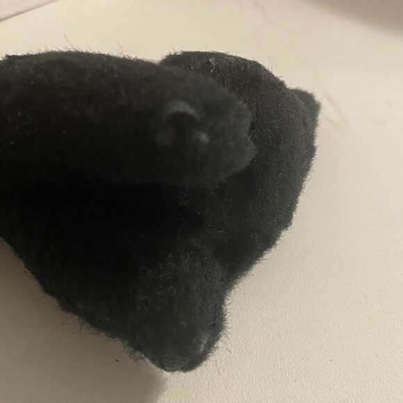 Vtg Mid-Century Black Cat Plush Real Fur Fluffy Face Green Button Eyes 8”x9.5” - Picture 9 of 9